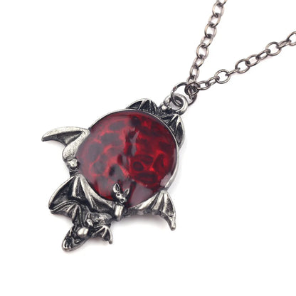 Halloween Necklace Red Crystal Vampire Bat Pendant