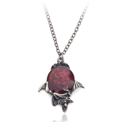 Halloween Necklace Red Crystal Vampire Bat Pendant